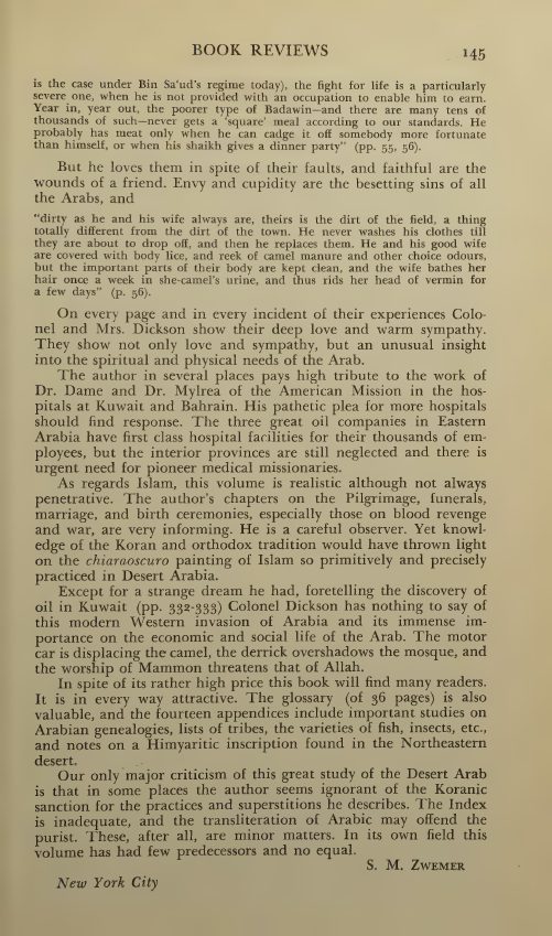 مراجعة كتاب 'عرب الصحراء' لديكسون، 1950 — س. م. زويمر (ص62)