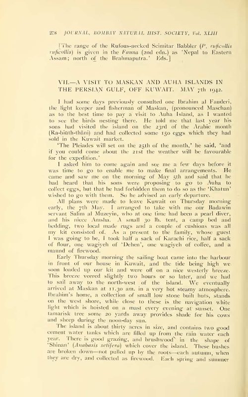 زيارة جزيرتي مسكان وأهوا في الخليج الفارسي، قبالة الكويت، يوم 7 مايو 1942