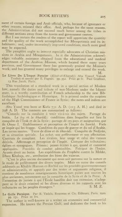 مراجعة كتاب: الخليج الفارسي (1920) — مجلة العالم الإسلامي، 1922 (ص72)