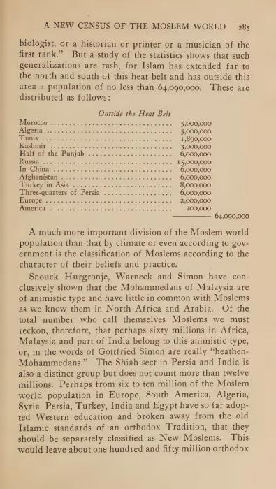 تعداد جديد للعالم الإسلامي: توزيع المذاهب والوهابية في الجزيرة العربية 1923 — مجلة العالم الإسلامي (ص45)