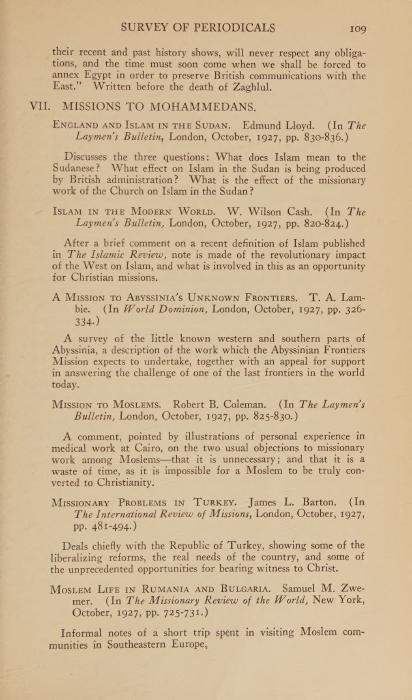 سبعة عشر عاماً في الخليج الفارسي: تاريخ تقدّم التبشير المسيحي في الكويت (1927) — مجلة العالم الإسلامي، 1928 (ص86)