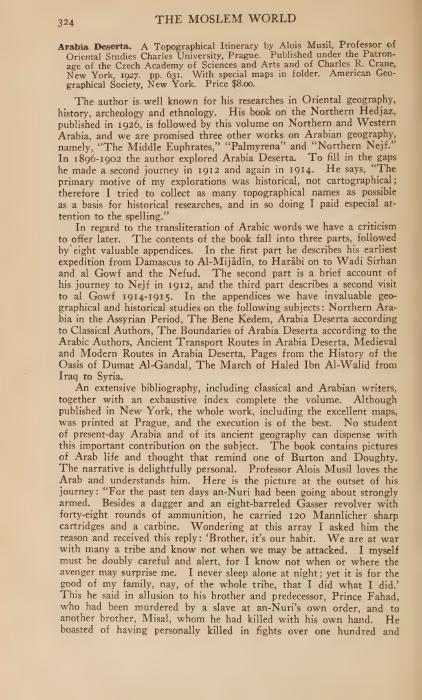 مراجعة كتاب عن شمال الجزيرة العربية: الحياة البدوية والوهابية (1928) — مجلة العالم الإسلامي (ص80)