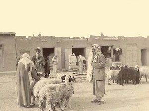 راعي الاغنام خارج مدينة الكويت الكويت وتبدو أحدى بوابات السور المحيط بالمدينة